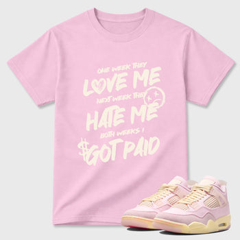 Sneaker match tees – Sneaker Tees To Match Air Jordan 4 Iced Carmine Shoes – I Got Paid Tee Pink 1