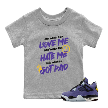 Sneaker match tees – Sneaker Tees To Match Air Jordan 4 Lakeshow Shoes – I Got Paid Kids T-Shirt Heather Grey 1