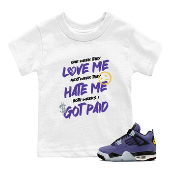 Sneaker match tees – Sneaker Tees To Match Air Jordan 4 Lakeshow Shoes – I Got Paid Kids T-Shirt White 1