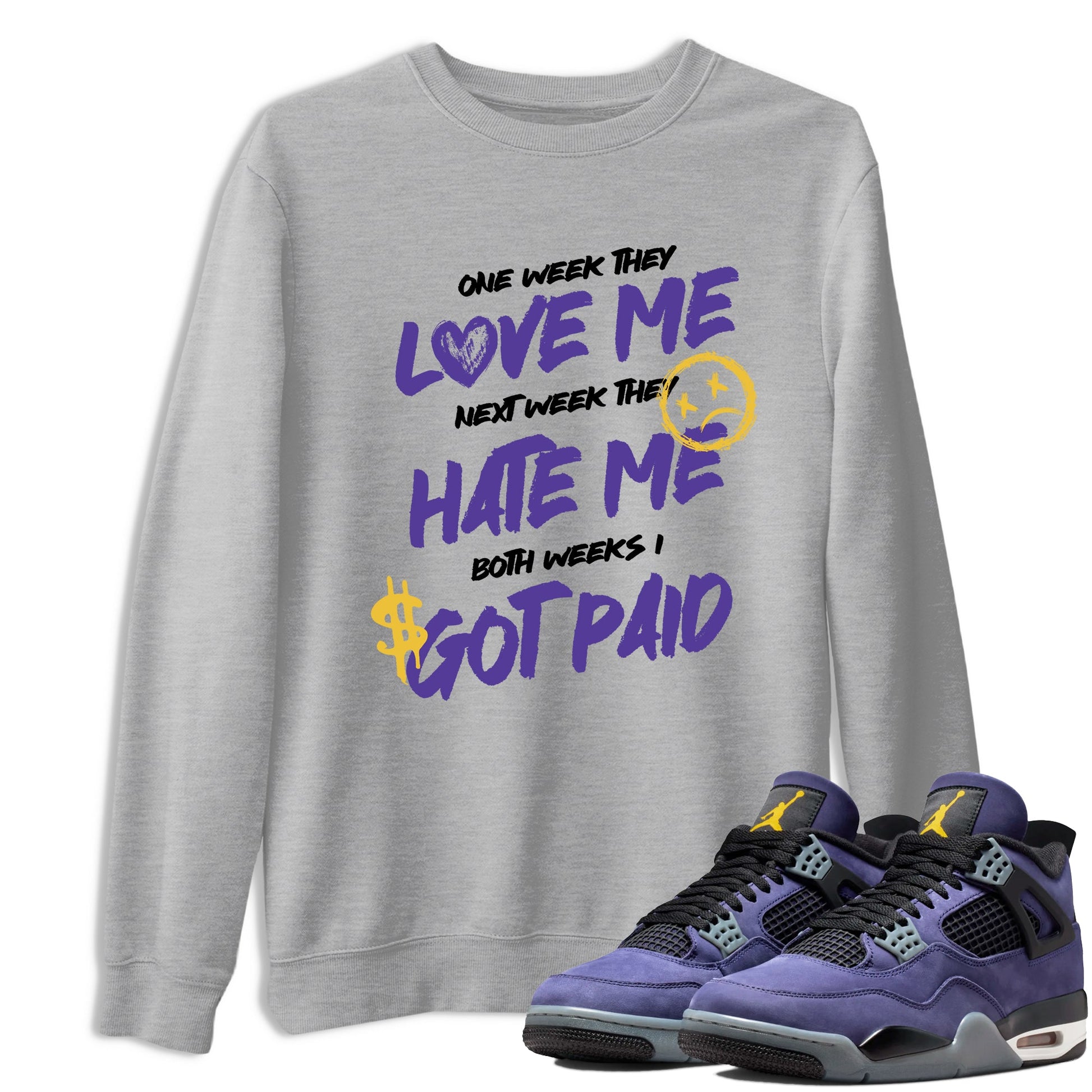 Sneaker match tees – Sneaker Tees To Match Air Jordan 4 Lakeshow Shoes – I Got Paid Tee Heather Grey 1