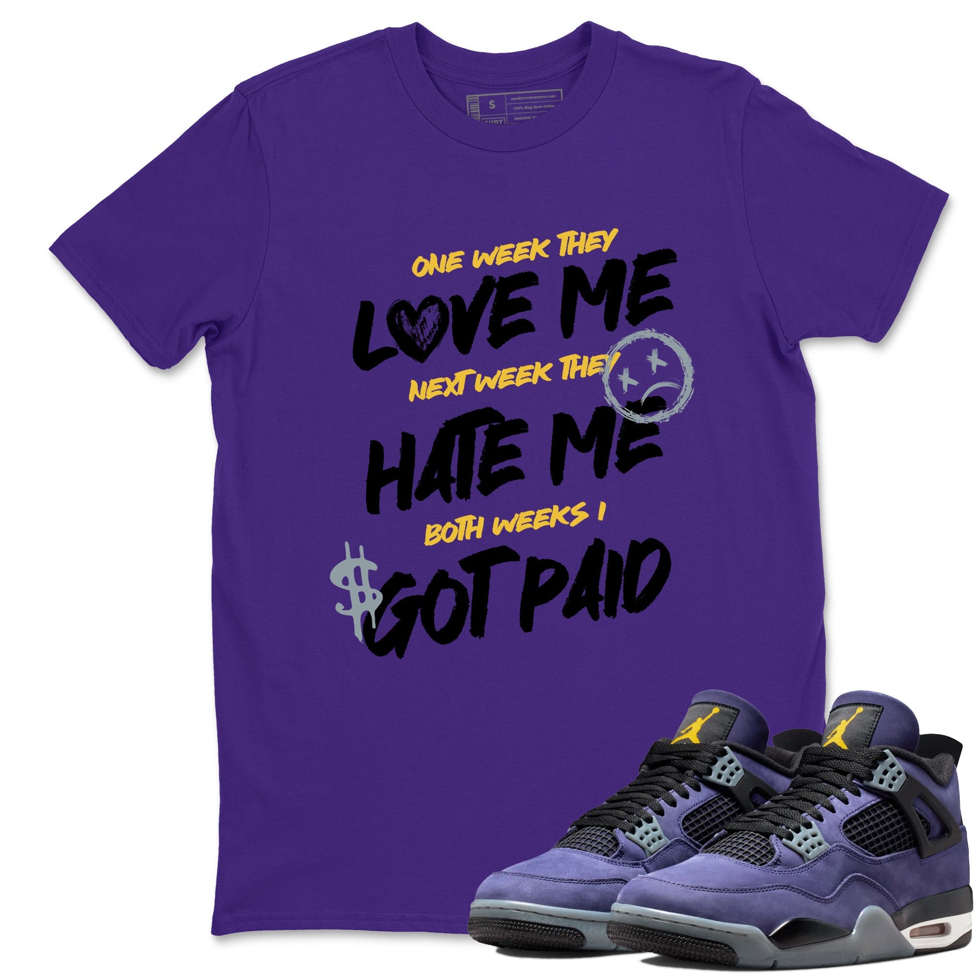 Sneaker match tees – Sneaker Tees To Match Air Jordan 4 Lakeshow Shoes – I Got Paid Tee Purple 1
