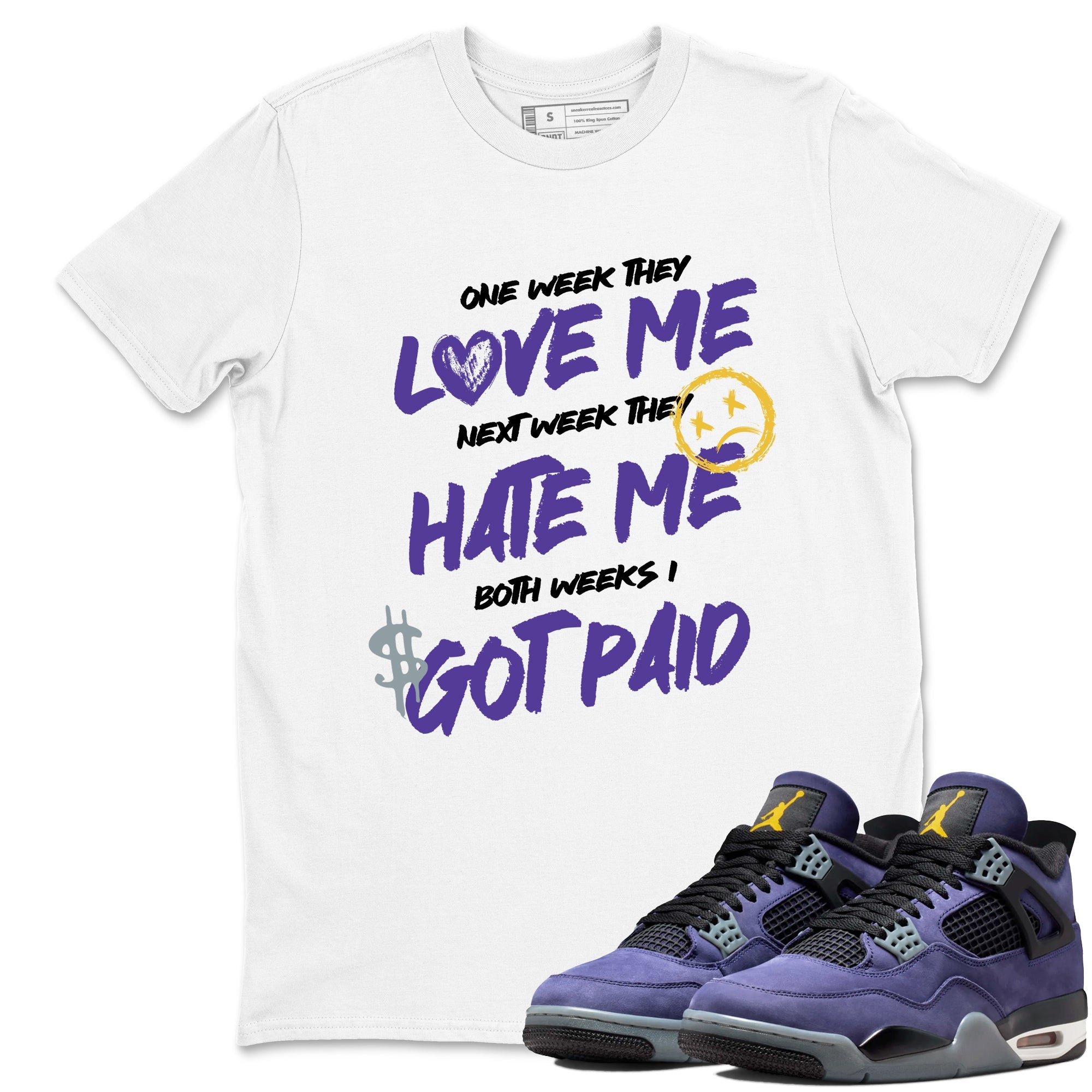 Sneaker match tees – Sneaker Tees To Match Air Jordan 4 Lakeshow Shoes – I Got Paid Tee White 1