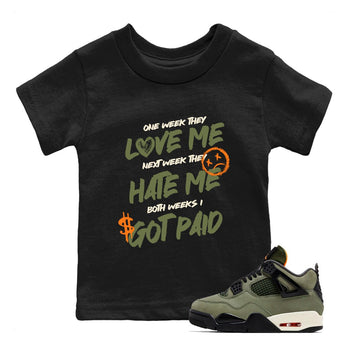 Sneaker match tees – Sneaker Tees To Match Undefeated inspired colorways Air Jordan 4 OG Olive Shoes  – I Got Paid Kids T-Shirt Black 1