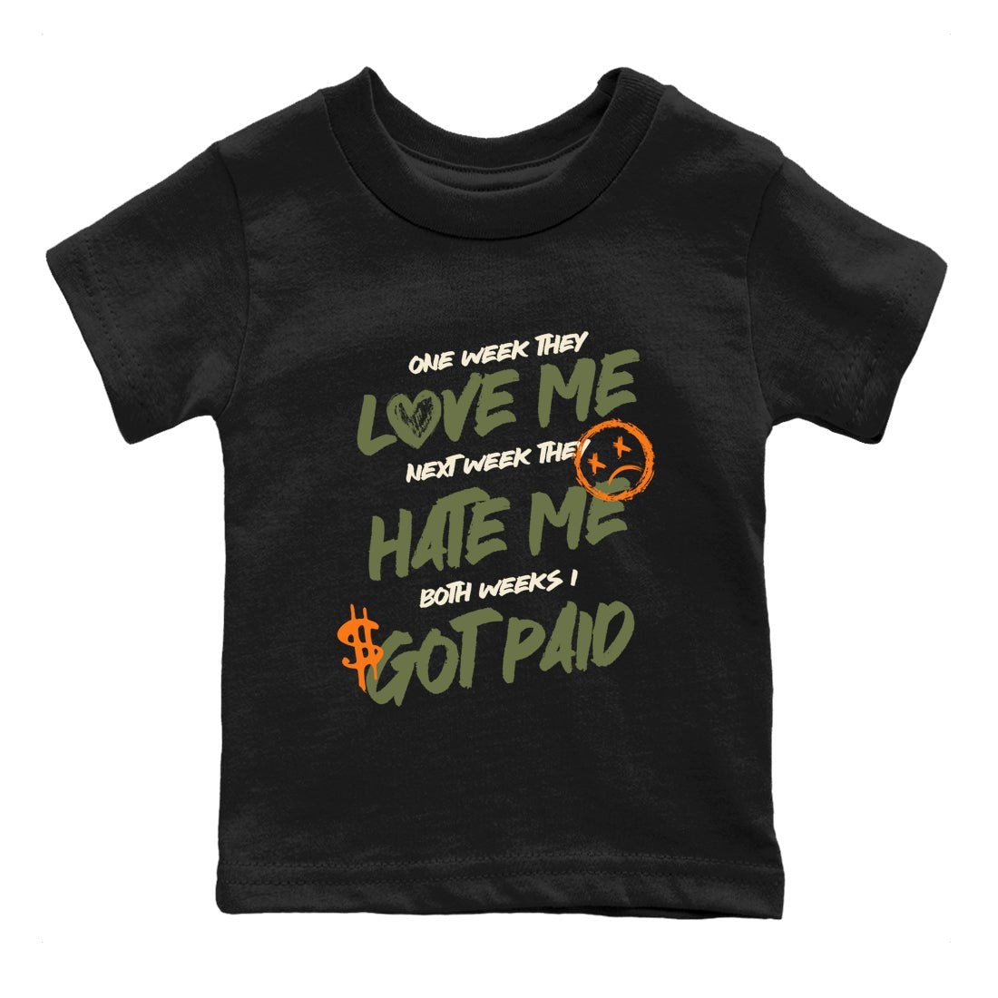 Sneaker match tees – Sneaker Tees To Match Undefeated inspired colorways Air Jordan 4 OG Olive Shoes  – I Got Paid Kids T-Shirt Black 2