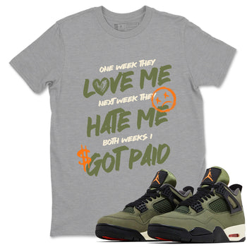 Sneaker match tees – Sneaker Tees To Match Undefeated inspired colorways Air Jordan 4 OG Olive Shoes  – I Got Paid Tee Heather Grey 1
