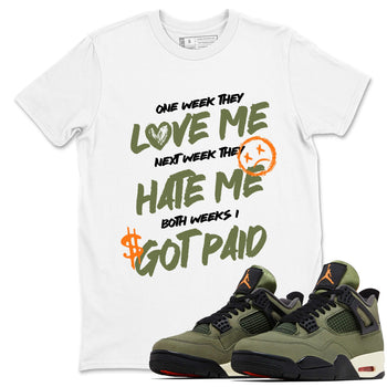 Sneaker match tees – Sneaker Tees To Match Undefeated inspired colorways Air Jordan 4 OG Olive Shoes  – I Got Paid Tee White 1