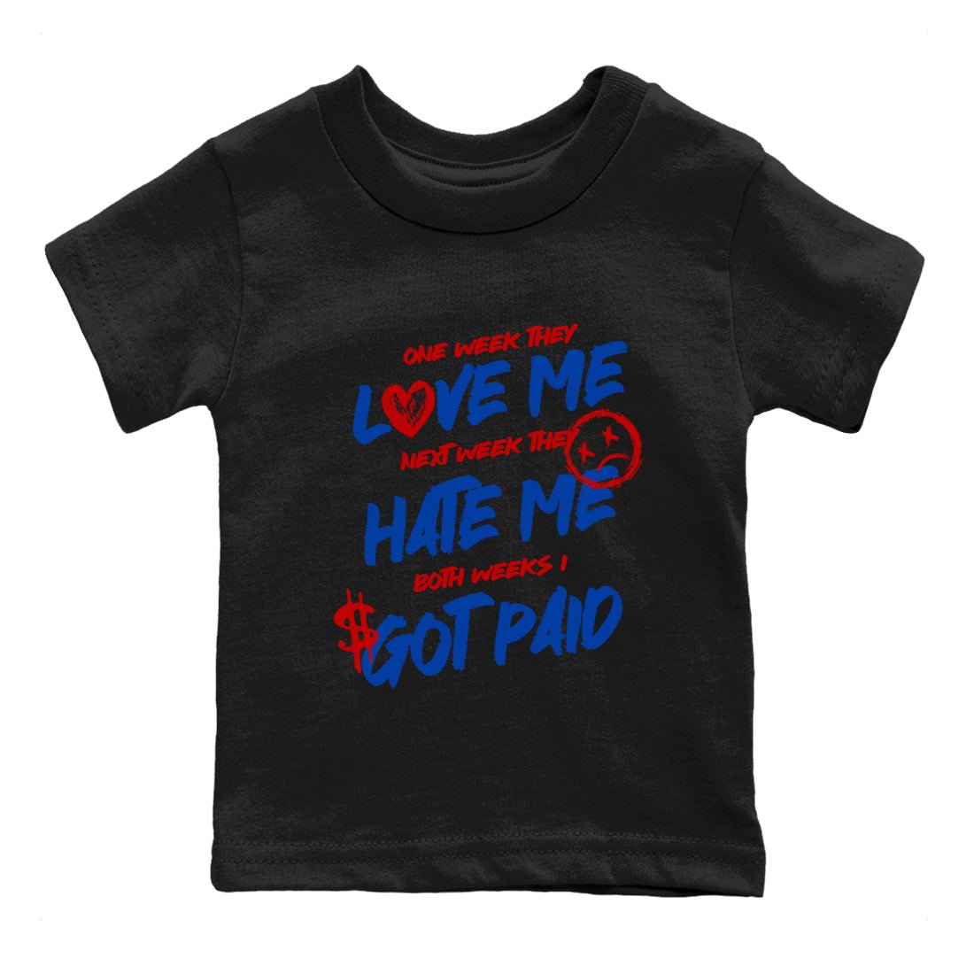I Got Paid baby and kids t-shirt crafted for little sneakerheads to shine with the Air Jordan 4 Rare Air sneakers, displayed in Black 2.