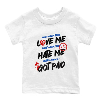 I Got Paid baby and kids t-shirt crafted for little sneakerheads to shine with the Air Jordan 4 Rare Air sneakers, displayed in White 2.