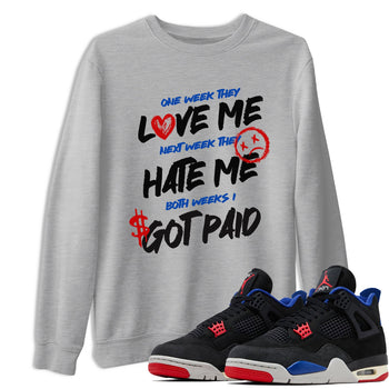 I Got Paid sneaker match t-shirt styled to complete your fit with the Air Jordan 4 Rare Air sneakers, shown in Heather Grey 1.