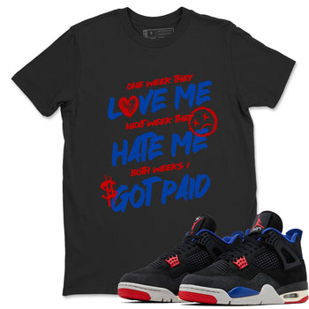 I Got Paid sneaker match t-shirt styled to complete your fit with the Air Jordan 4 Rare Air sneakers, shown in Black 1.