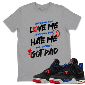 I Got Paid sneaker match t-shirt styled to complete your fit with the Air Jordan 4 Rare Air sneakers, shown in Heather Grey 1.