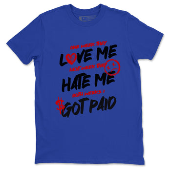 I Got Paid sneaker match t-shirt styled to complete your fit with the Air Jordan 4 Rare Air sneakers, shown in Royal Blue 2.