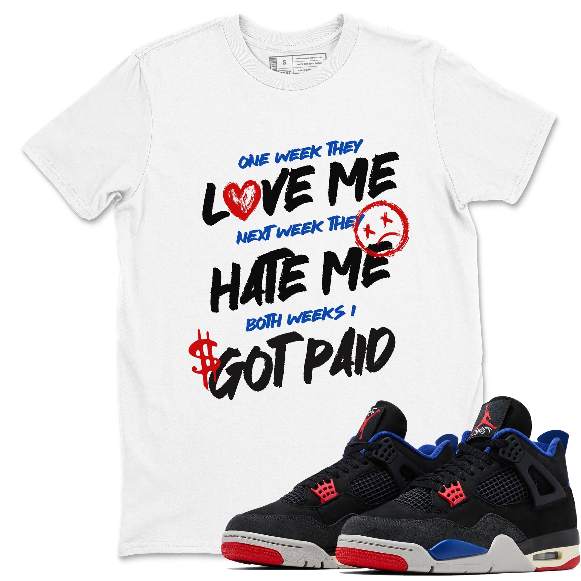 I Got Paid sneaker match t-shirt styled to complete your fit with the Air Jordan 4 Rare Air sneakers, shown in White 1.