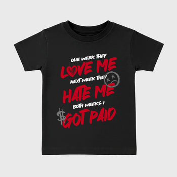 I Got Paid affordable baby and kids t-shirt designed to match the Air Jordan 4 Toro Bravo, featuring coordinated Black 2 options for the perfect little sneakerhead streetwear look.