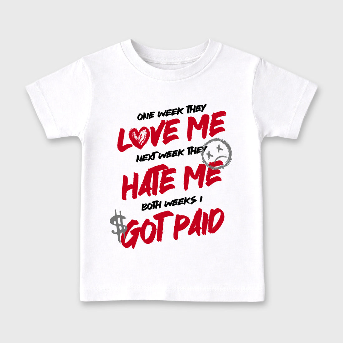 I Got Paid affordable baby and kids t-shirt designed to match the Air Jordan 4 Toro Bravo, featuring coordinated White 2 options for the perfect little sneakerhead streetwear look.