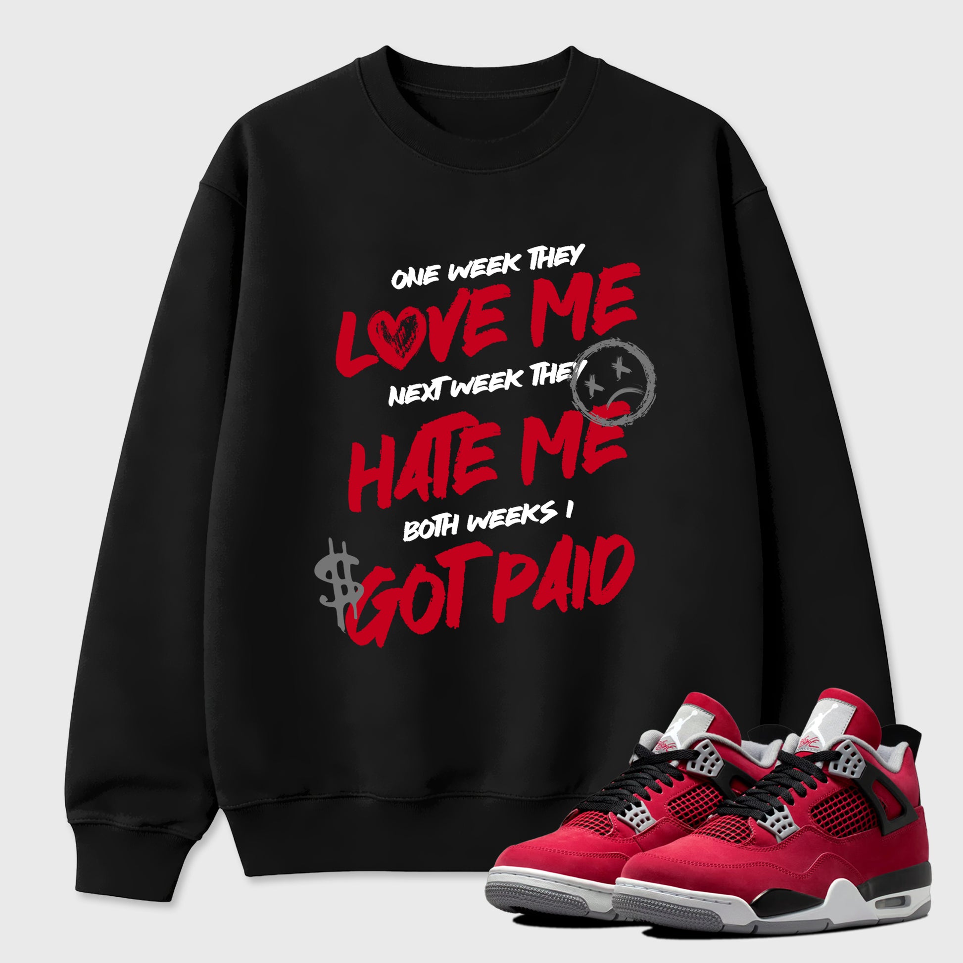 I Got Paid Graphic T-Shirt sneaker match tee designed for the Air Jordan 4 Toro Bravo, featuring coordinated color options for a perfect streetwear match. Black 1 shirt.