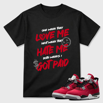 I Got Paid Graphic T-Shirt sneaker match tee designed for the Air Jordan 4 Toro Bravo, featuring coordinated color options for a perfect streetwear match. Black 1 shirt.