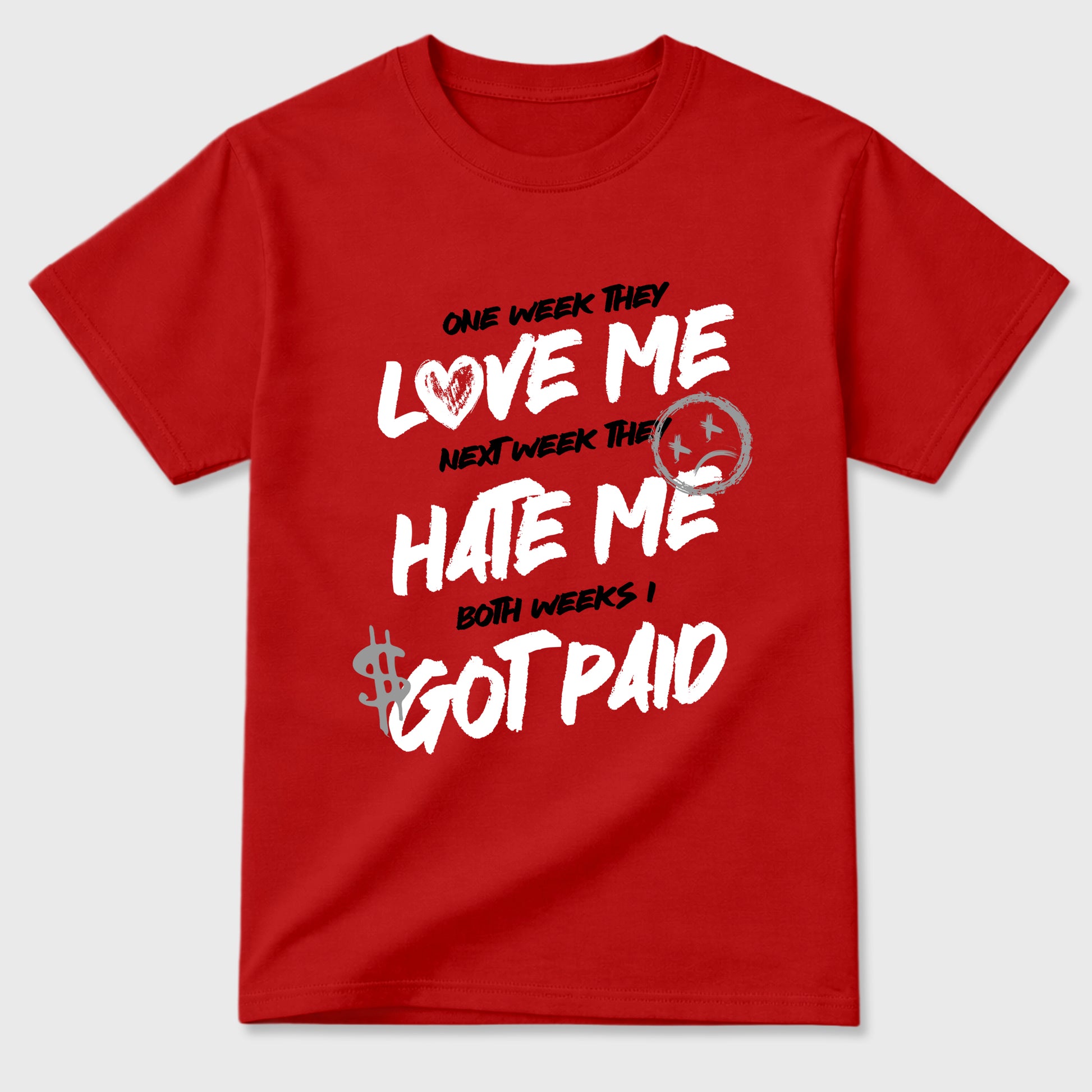 I Got Paid Graphic T-Shirt sneaker match tee designed for the Air Jordan 4 Toro Bravo, featuring coordinated color options for a perfect streetwear match. Red 2 shirt.