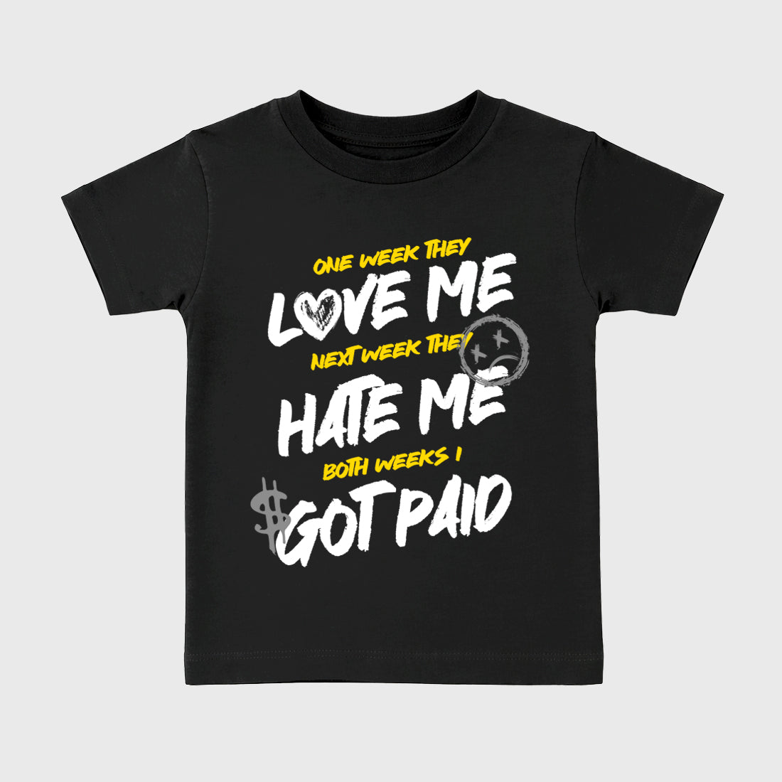 I Got Paid Baby & Kids Graphic T-Shirt featuring original artwork designed to match the Air Jordan 4 Tour Yellow. Black 2 Kids Graphic Tee.
