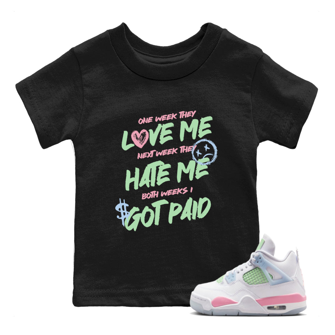 Best Sneakerfits graphic tee – Perfect Valentine's Day outfits to match Air Jordan 4 Valentines Day Kids – I Got Paid Kids T-Shirt Black 1