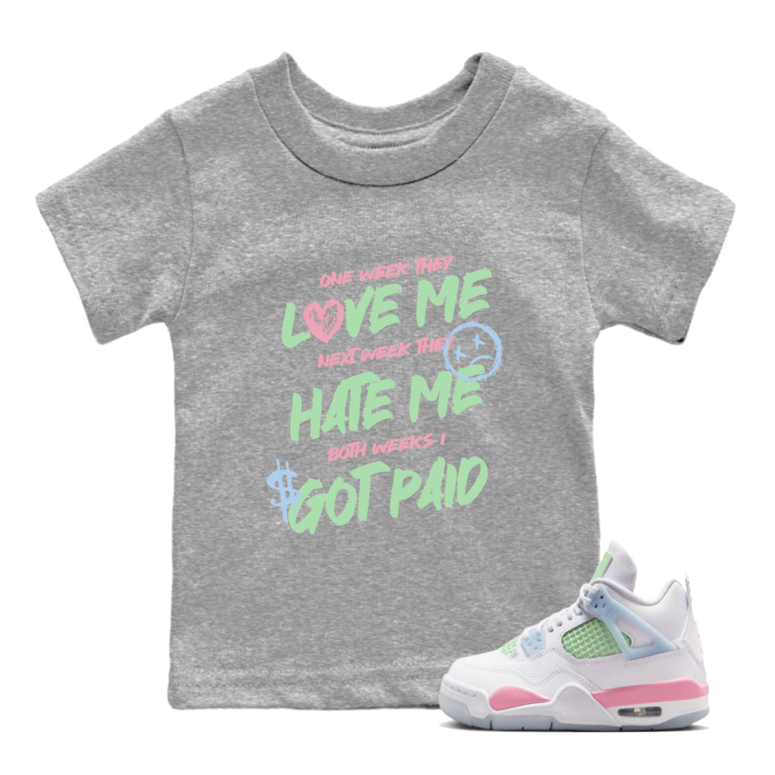 Best Sneakerfits graphic tee – Perfect Valentine's Day outfits to match Air Jordan 4 Valentines Day Kids – I Got Paid Kids T-Shirt Heather Grey 1