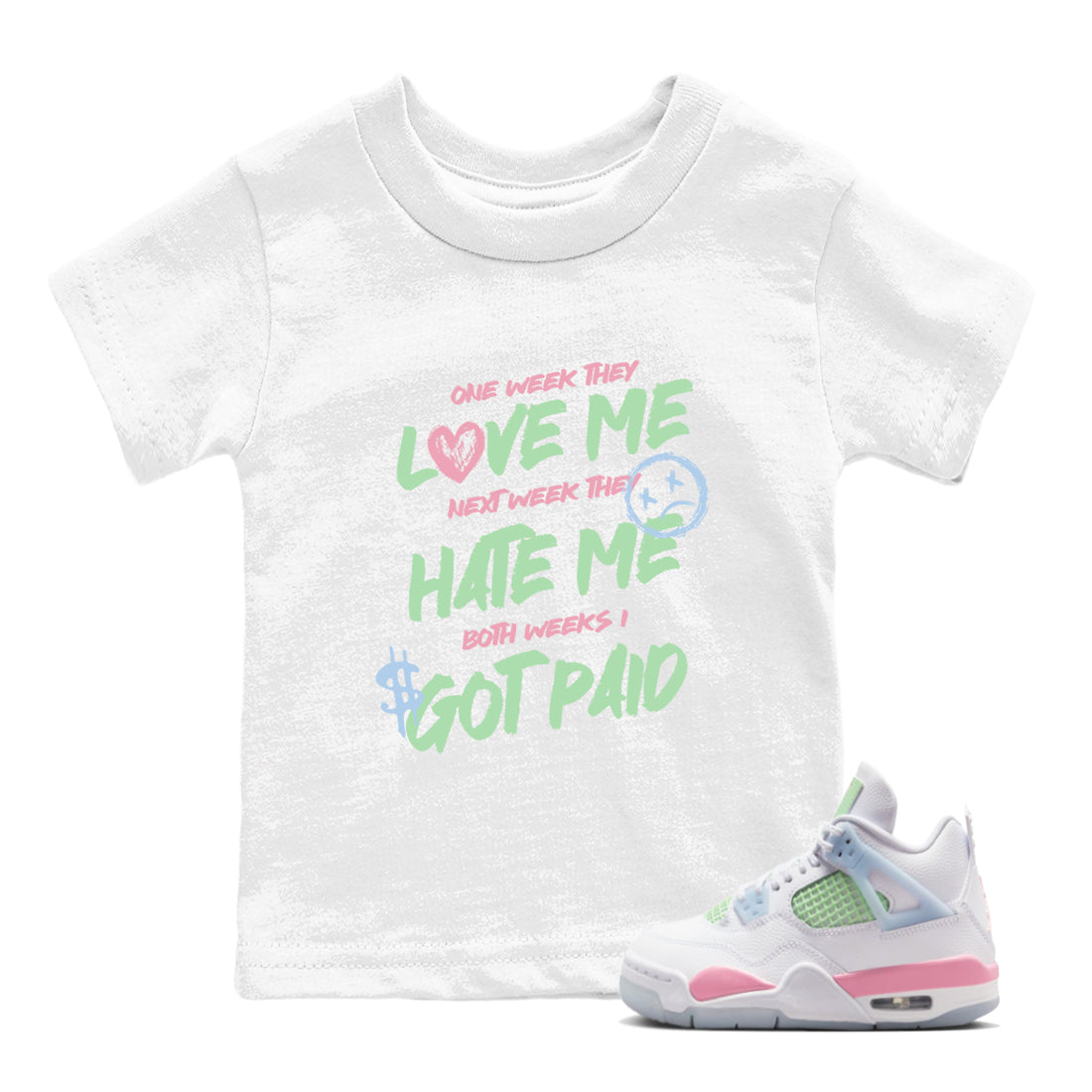 Best Sneakerfits graphic tee – Perfect Valentine's Day outfits to match Air Jordan 4 Valentines Day Kids – I Got Paid Kids T-Shirt White 1