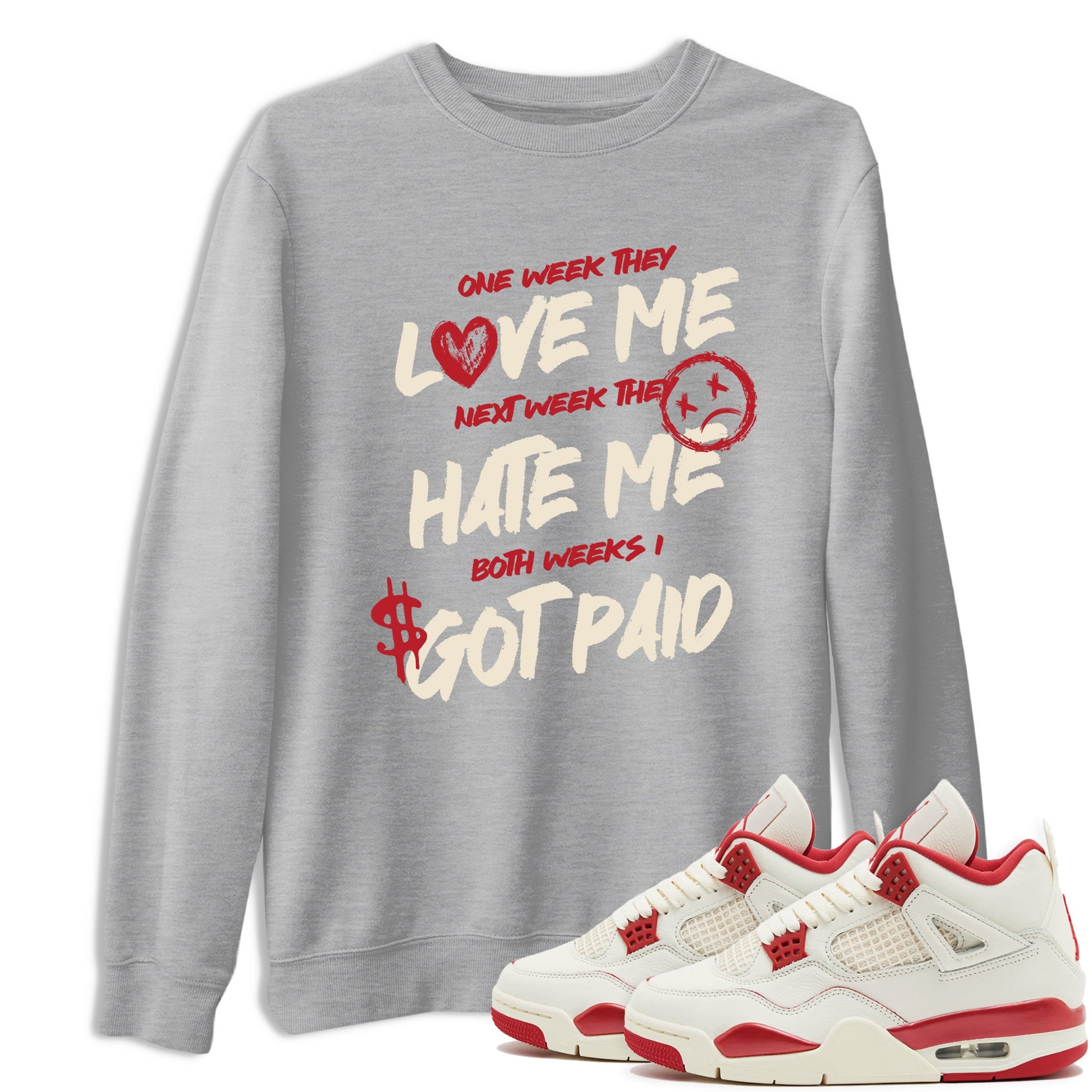 Sneaker match tees – Sneaker Tees To Match Air Jordan 4 Valentines Day Shoes – I Got Paid Tee Heather Grey 1