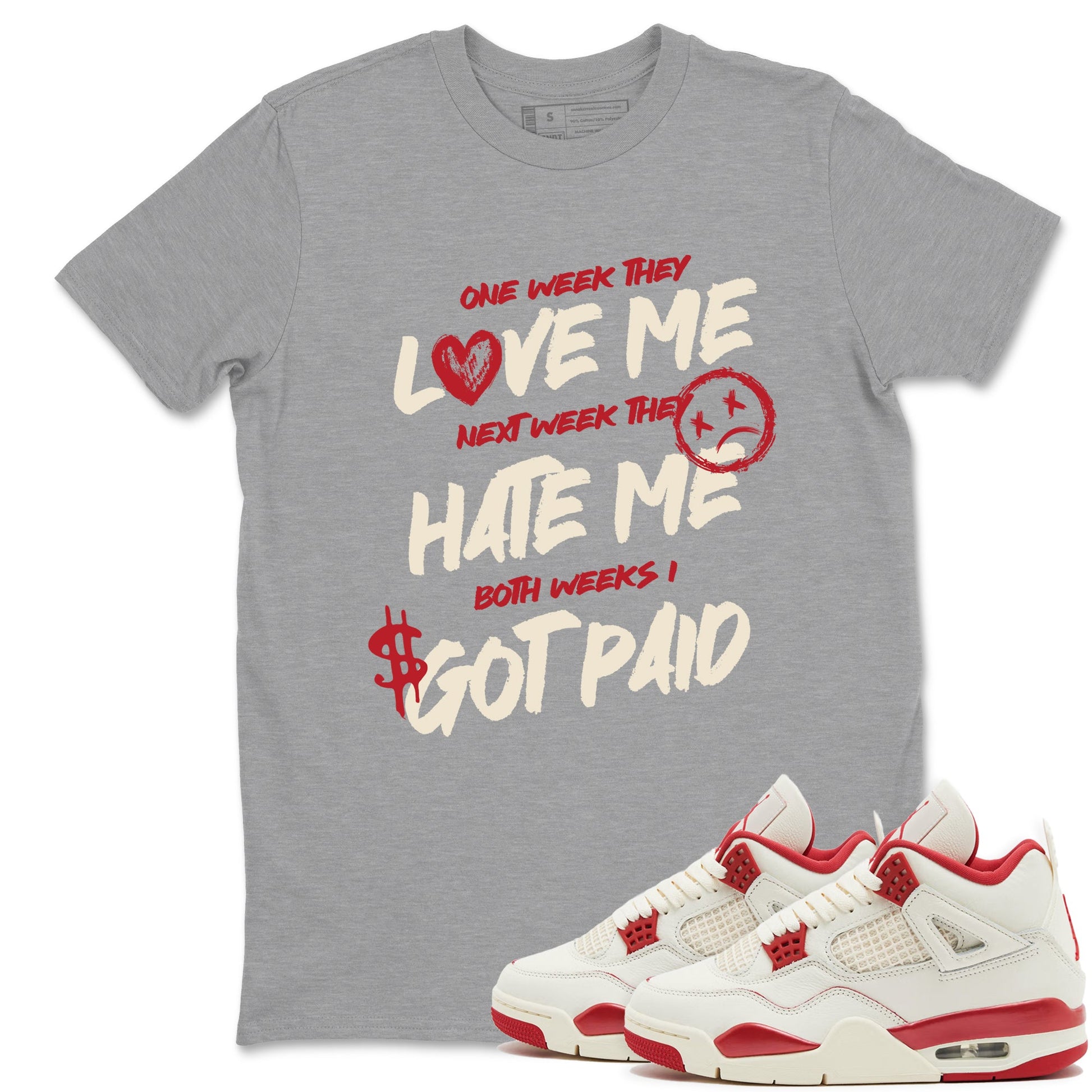 Sneaker match tees – Sneaker Tees To Match Air Jordan 4 Valentines Day Shoes – I Got Paid Tee Heather Grey 1