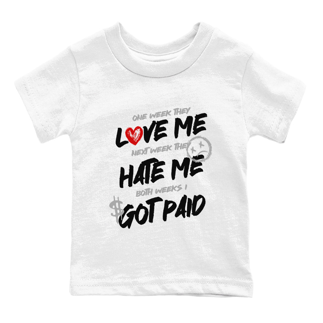 I Got Paid baby and kids t-shirt crafted for little sneakerheads to shine with the Air Jordan 4 White Cement sneakers, displayed in White 2.