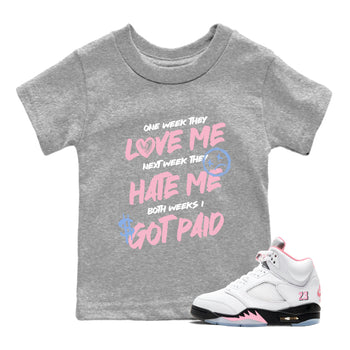 Sneaker match tees – Sneaker Tees To Match Air Jordan 5 Medium Soft Pink Shoes – I Got Paid Kids T-Shirt Heather Grey 1
