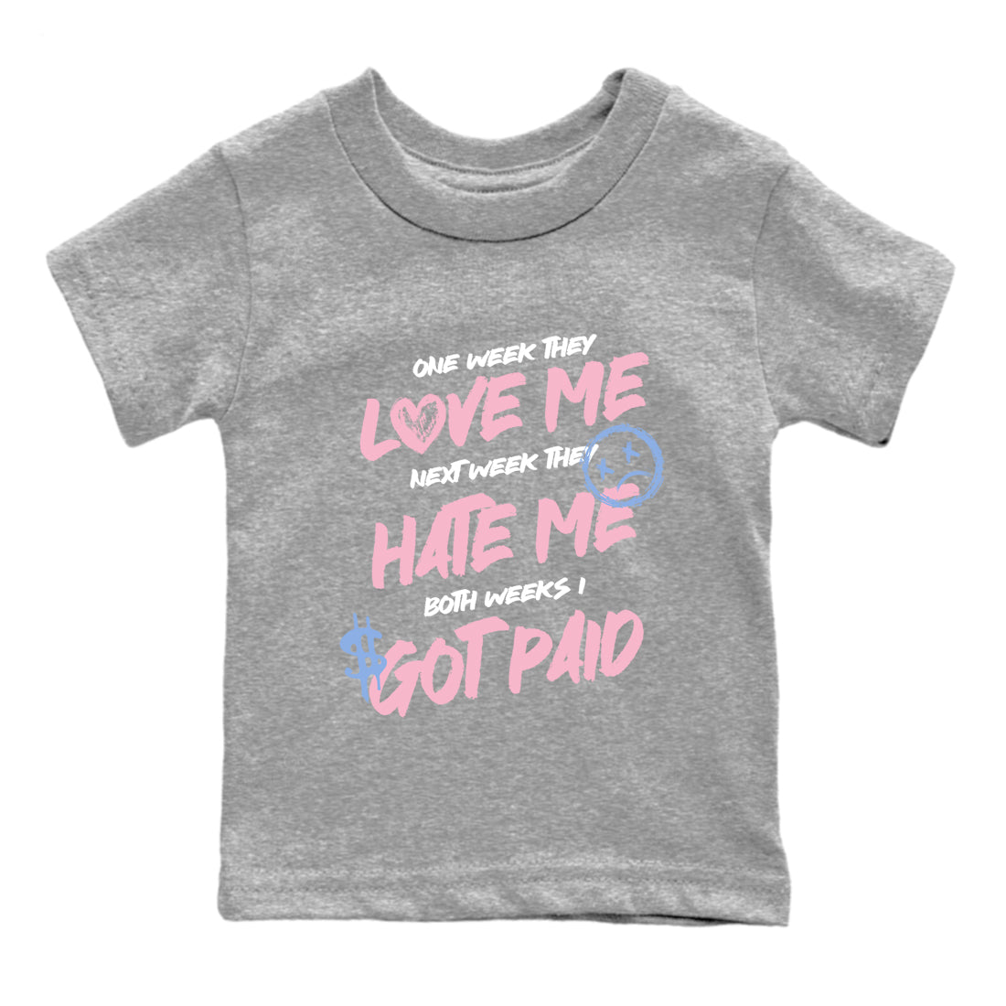 Sneaker match tees – Sneaker Tees To Match Air Jordan 5 Medium Soft Pink Shoes – I Got Paid Kids T-Shirt Heather Grey 2