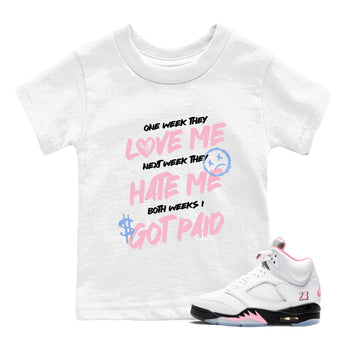 Sneaker match tees – Sneaker Tees To Match Air Jordan 5 Medium Soft Pink Shoes – I Got Paid Kids T-Shirt White 1