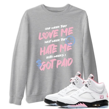 Sneaker match tees – Sneaker Tees To Match Air Jordan 5 Medium Soft Pink Shoes – I Got Paid Tee Heather Grey 1