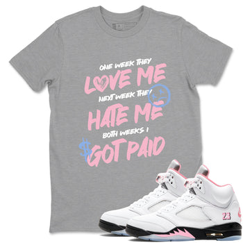 Sneaker match tees – Sneaker Tees To Match Air Jordan 5 Medium Soft Pink Shoes – I Got Paid Tee Heather Grey 1