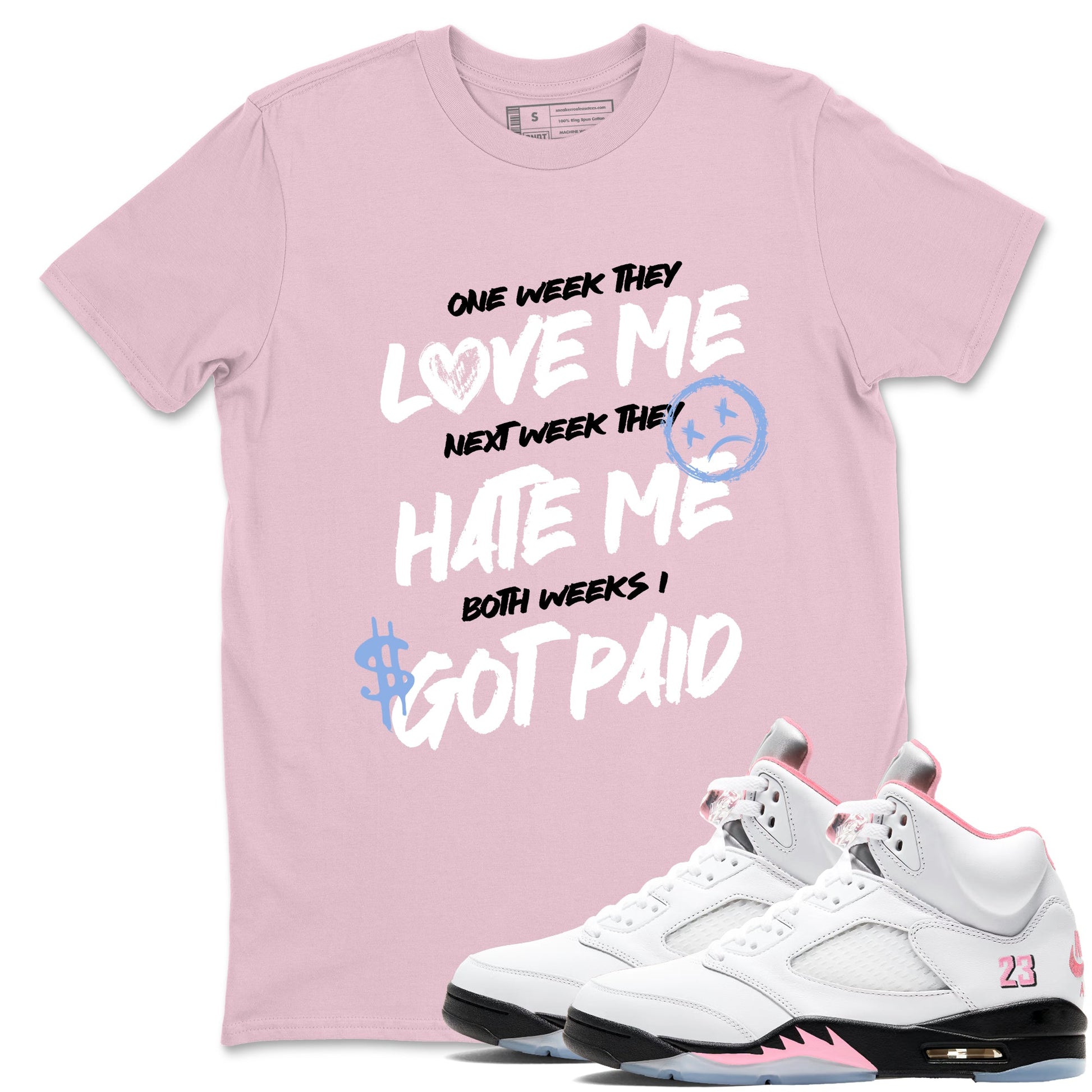 Sneaker match tees – Sneaker Tees To Match Air Jordan 5 Medium Soft Pink Shoes – I Got Paid Tee Pink 1