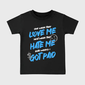 I Got Paid affordable baby and kids t-shirt designed to match the Air Jordan 5 Black University Blue, featuring coordinated Black 2 options for the perfect little sneakerhead streetwear look.