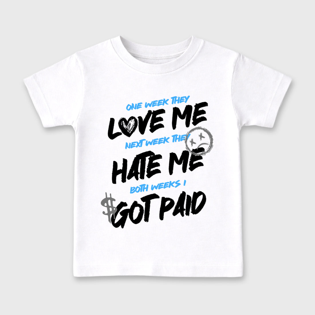 I Got Paid affordable baby and kids t-shirt designed to match the Air Jordan 5 Black University Blue, featuring coordinated White 2 options for the perfect little sneakerhead streetwear look.