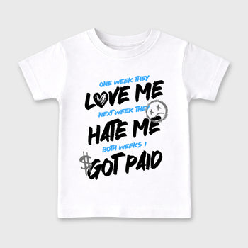 I Got Paid affordable baby and kids t-shirt designed to match the Air Jordan 5 Black University Blue, featuring coordinated White 2 options for the perfect little sneakerhead streetwear look.