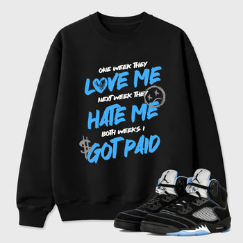 I Got Paid Graphic T-Shirt sneaker match tee designed for the Air Jordan 5 Black University Blue, featuring coordinated color options for a perfect streetwear match. Black 1 shirt.