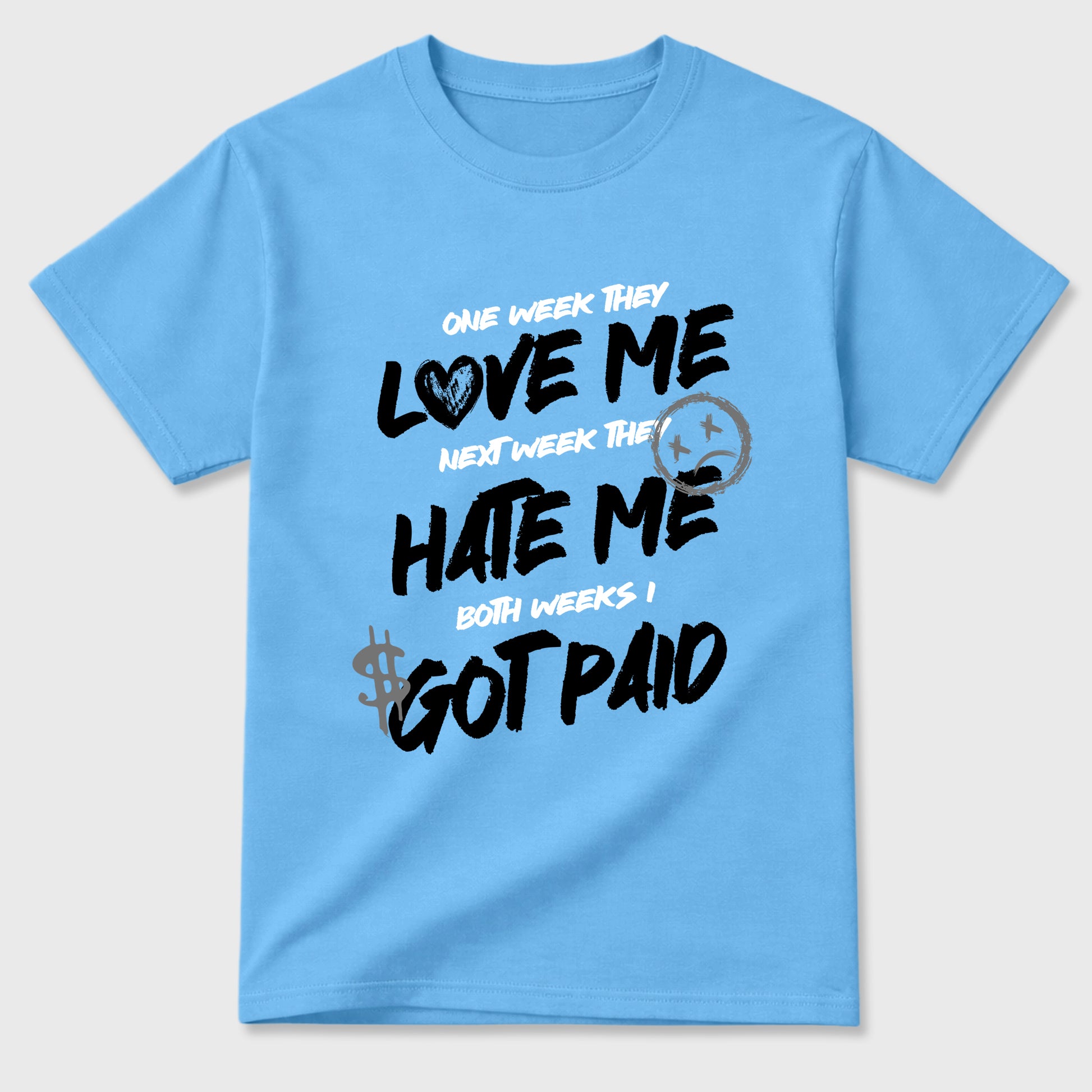 I Got Paid Graphic T-Shirt sneaker match tee designed for the Air Jordan 5 Black University Blue, featuring coordinated color options for a perfect streetwear match. Carolina Blue 2 shirt.