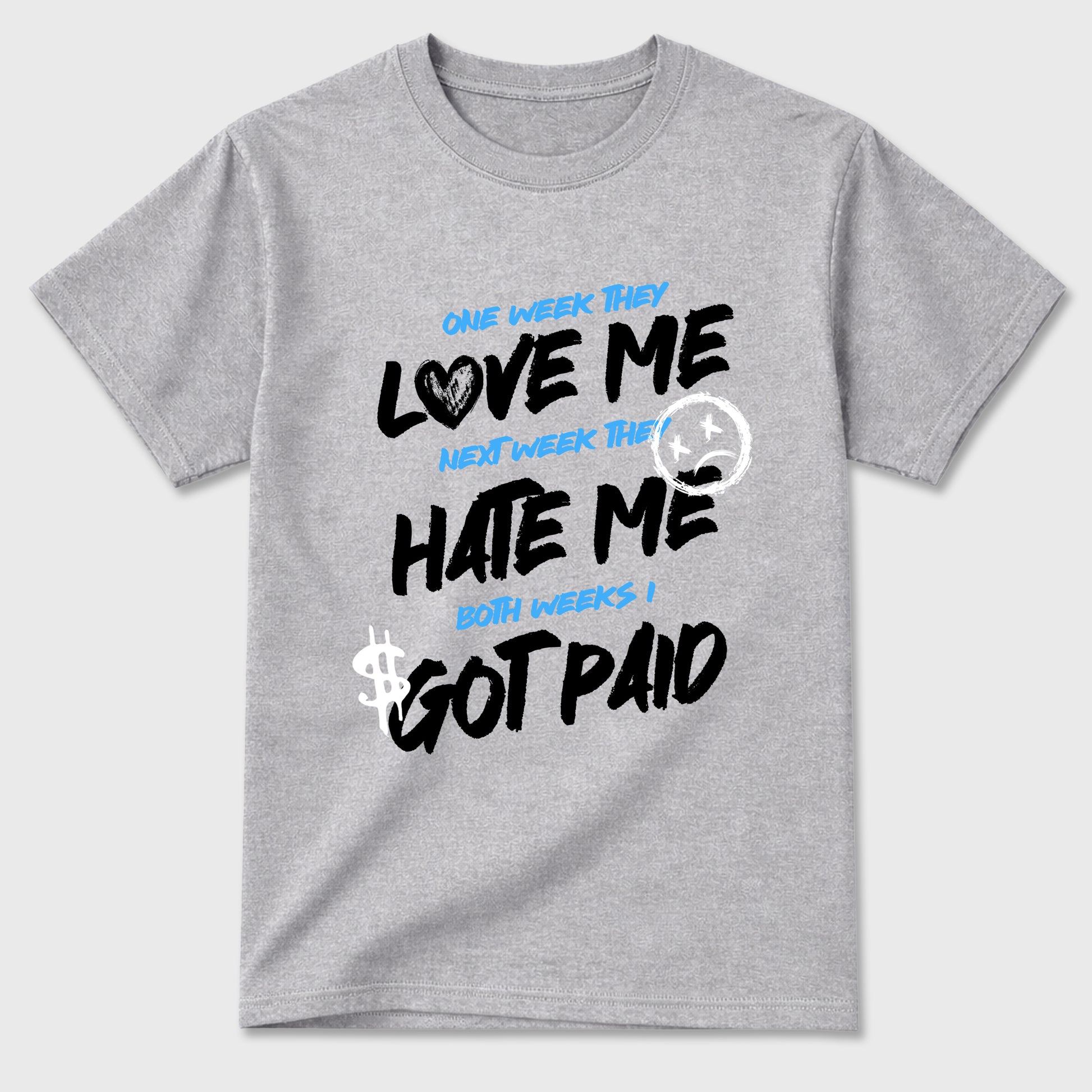 I Got Paid Graphic T-Shirt sneaker match tee designed for the Air Jordan 5 Black University Blue, featuring coordinated color options for a perfect streetwear match. Heather Grey 2 shirt.