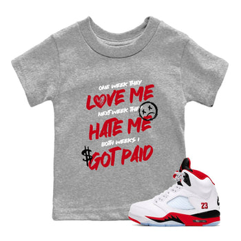Sneaker match tees – Sneaker Tees To Match Air Jordan 5 Fire Red Shoes – I Got Paid Kids T-Shirt Heather Grey 1