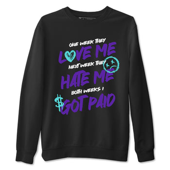 I Got Paid sneaker match t-shirt styled to complete your fit with the Air Jordan 5 Grape sneakers, shown in Black 2.
