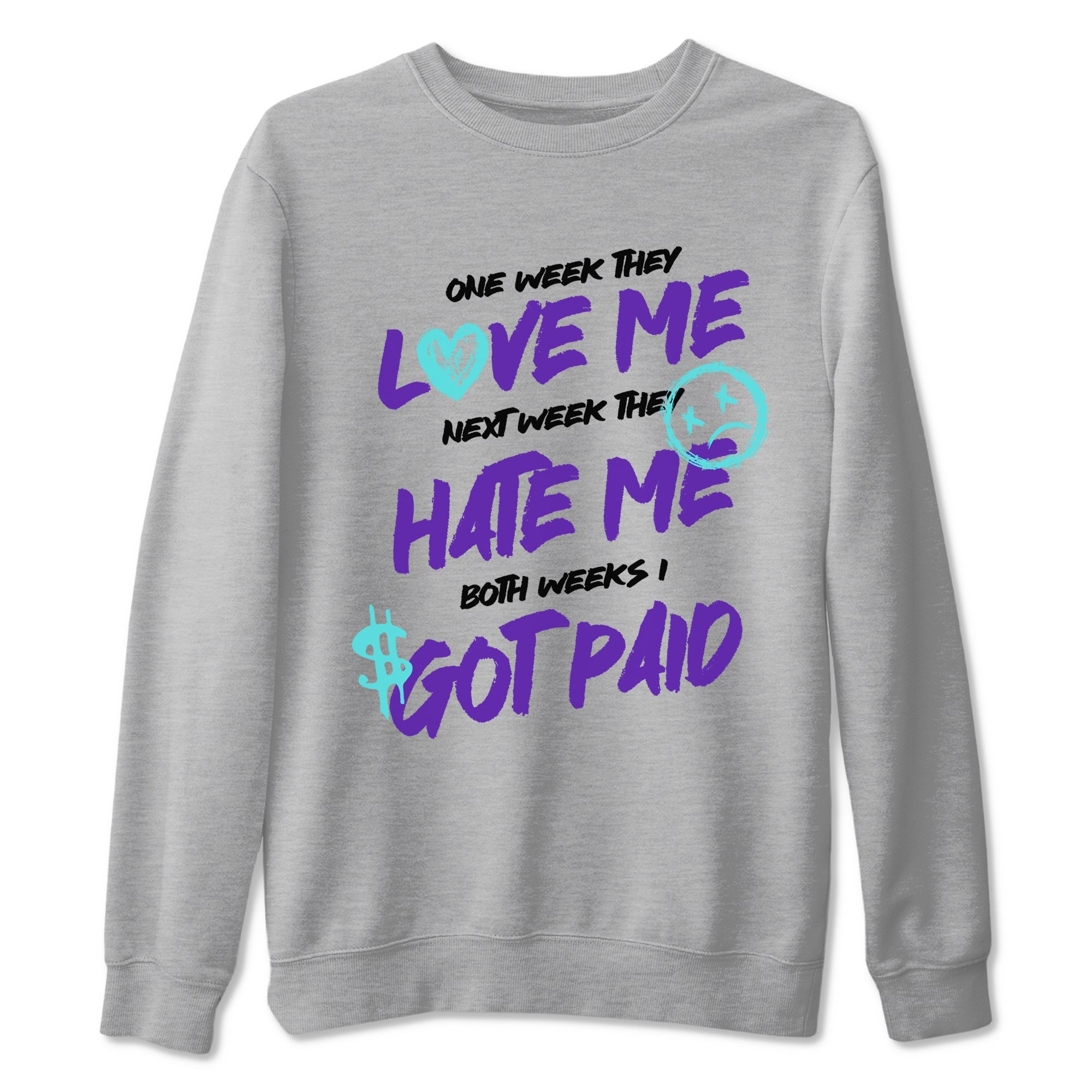 I Got Paid sneaker match t-shirt styled to complete your fit with the Air Jordan 5 Grape sneakers, shown in Heather Grey 2.