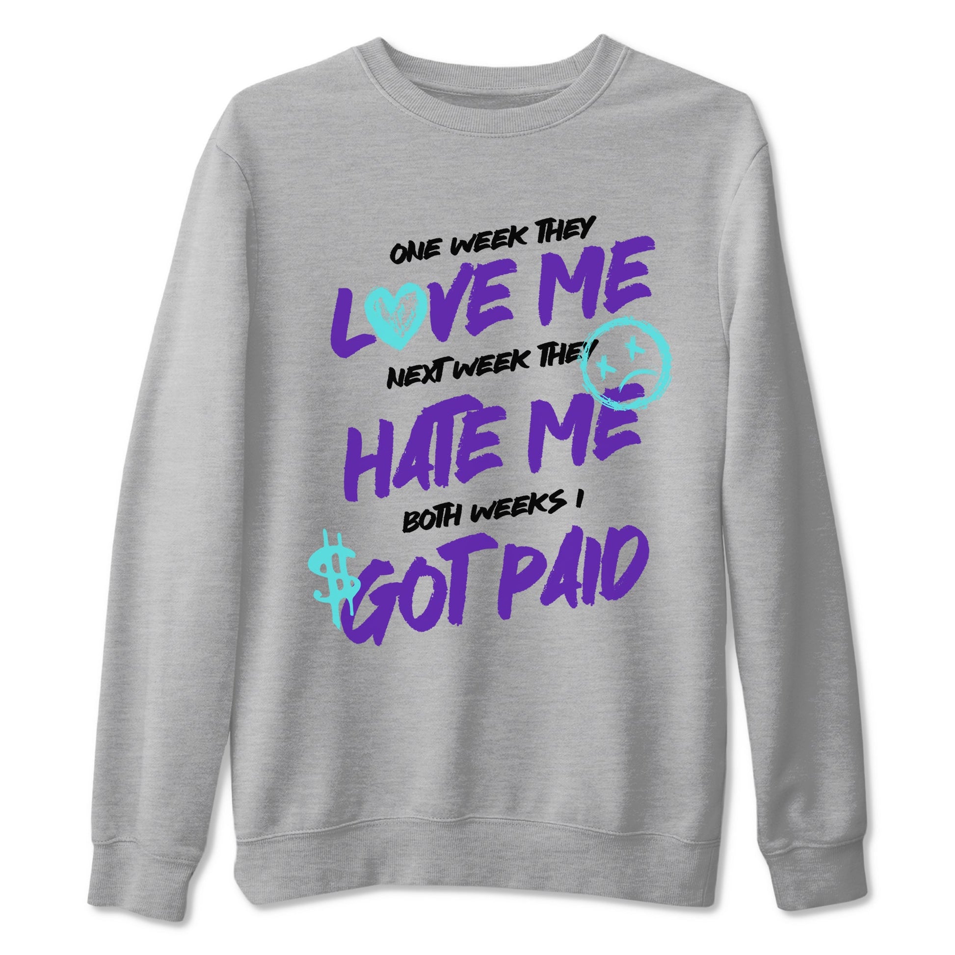 I Got Paid sneaker match t-shirt styled to complete your fit with the Air Jordan 5 Grape sneakers, shown in Heather Grey 2.