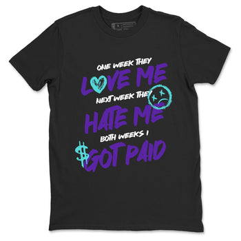 I Got Paid sneaker match t-shirt styled to complete your fit with the Air Jordan 5 Grape sneakers, shown in Black 2.