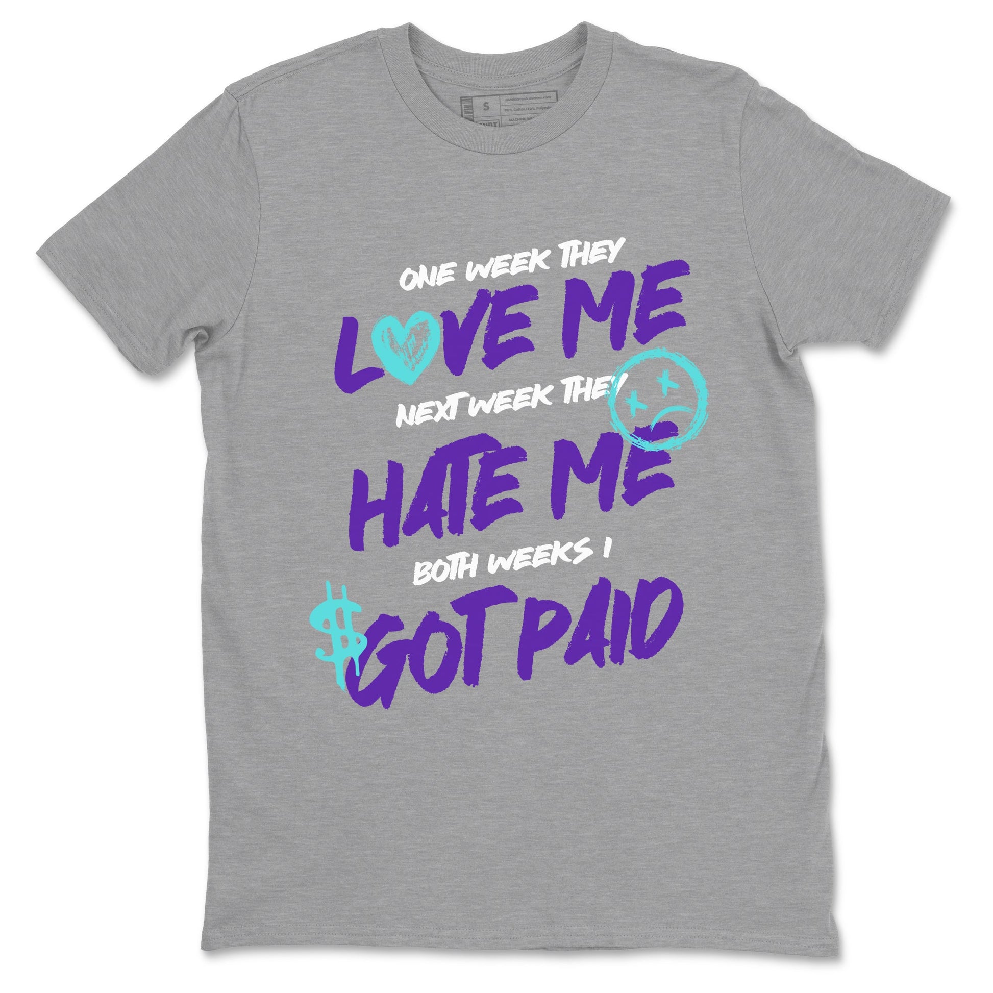 I Got Paid sneaker match t-shirt styled to complete your fit with the Air Jordan 5 Grape sneakers, shown in Heather Grey 2.