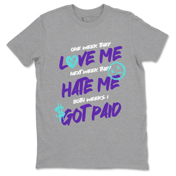 I Got Paid sneaker match t-shirt styled to complete your fit with the Air Jordan 5 Grape sneakers, shown in Heather Grey 2.