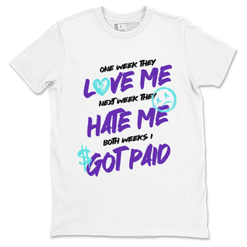 I Got Paid sneaker match t-shirt styled to complete your fit with the Air Jordan 5 Grape sneakers, shown in White 2.
