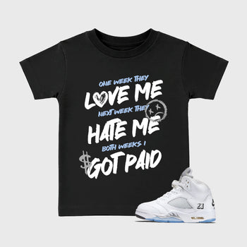 Sneaker match tees – Sneaker Tees To Match Air Jordan 5 White Metallic Shoes – I Got Paid Kids T-Shirt Black 1